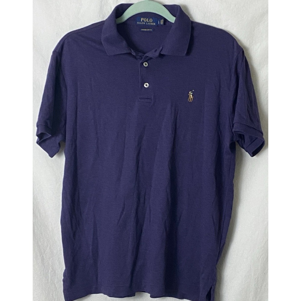 Polo Ralph Lauren Mens L Polo Shirt Dk Purple‎ Slim Fit Flesh Pony Casual Luxury
